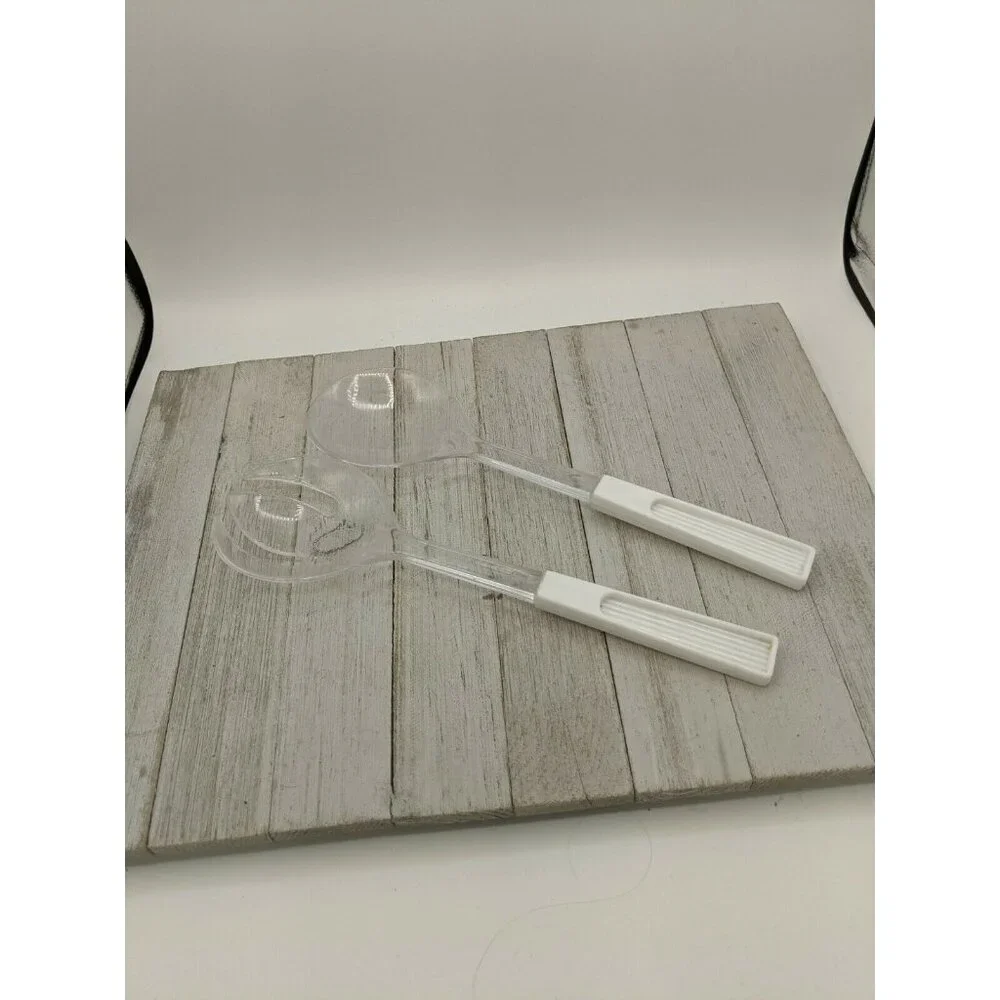 Clear 2 Piece Salad Serving Fork Spoon Tongs White Flatware 11 1/4
